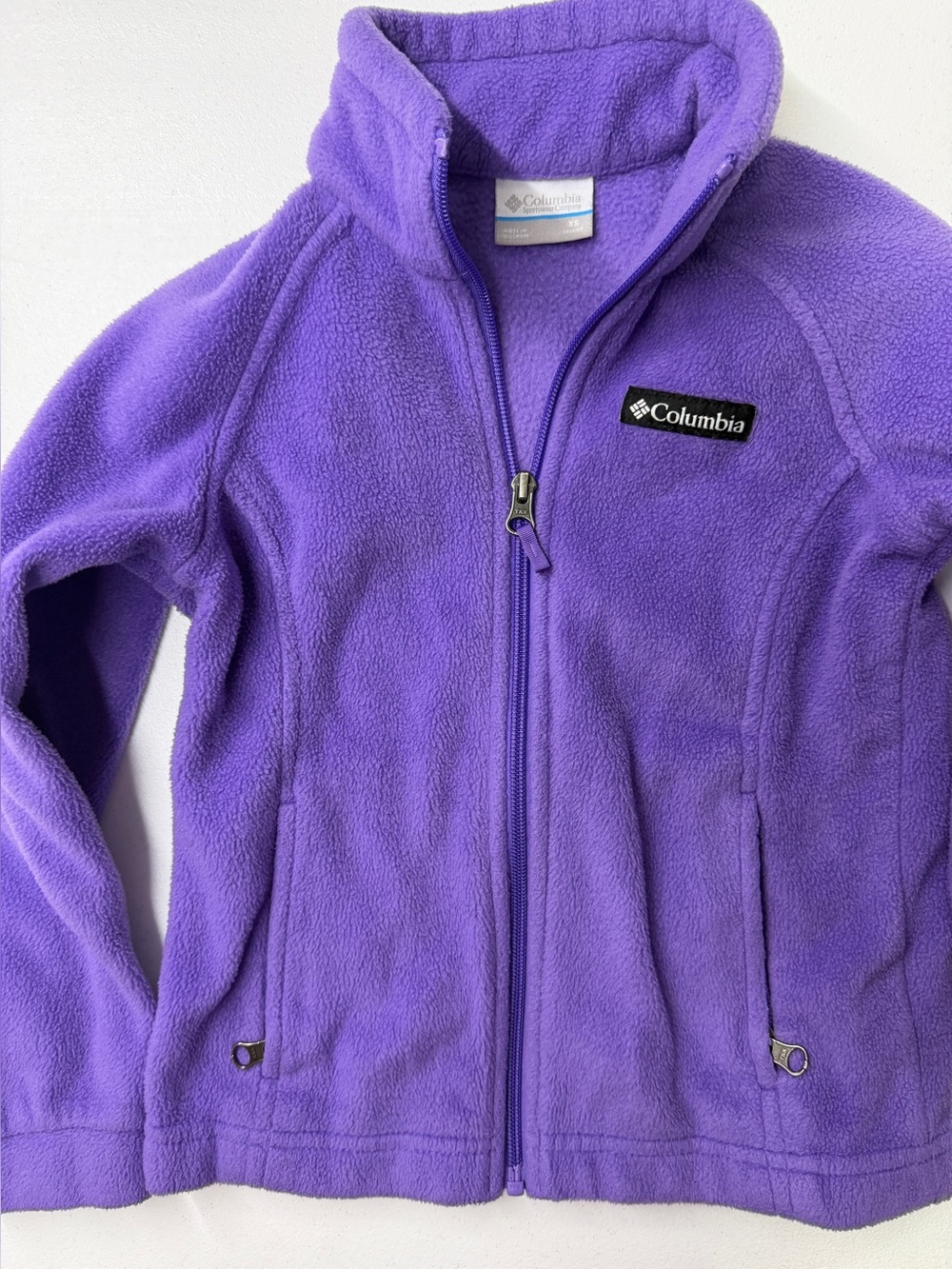 Columbia Kids XS Purple Full Zip Fleece Jacket Zip Pockets Outdoor